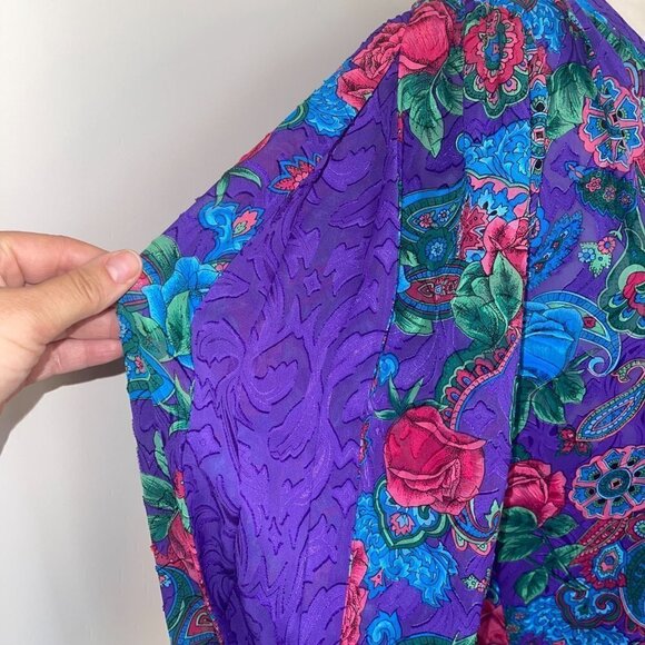 Diane Freis Skirt Set Womens Vintage Floral Purple Red Blue Polyester Top Button - Picture 11 of 15